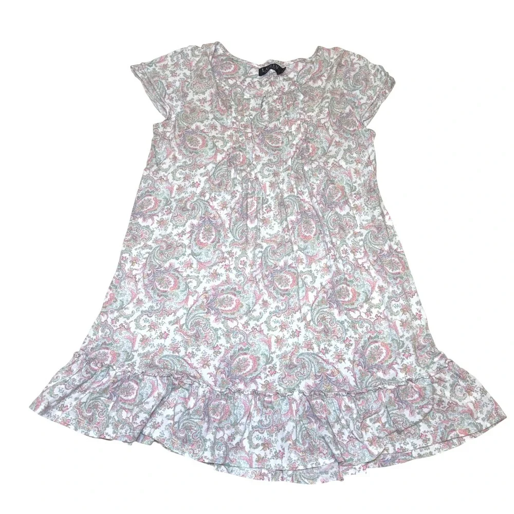 Lauren Ralph‎ Lauren Womens Paisley Ruffle Hem Nightgown Pink Blue Green Medium
